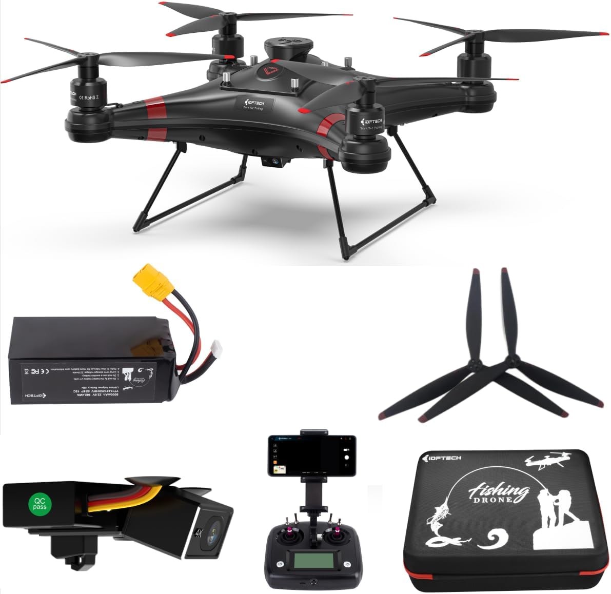 4K Camera Fishing Drone with Automatic Bait Release, 33 Minutes GPS Drone 3kg Payload Waterproof Drone for Adult Fisherman (Standard + Extra Battery Propeller)